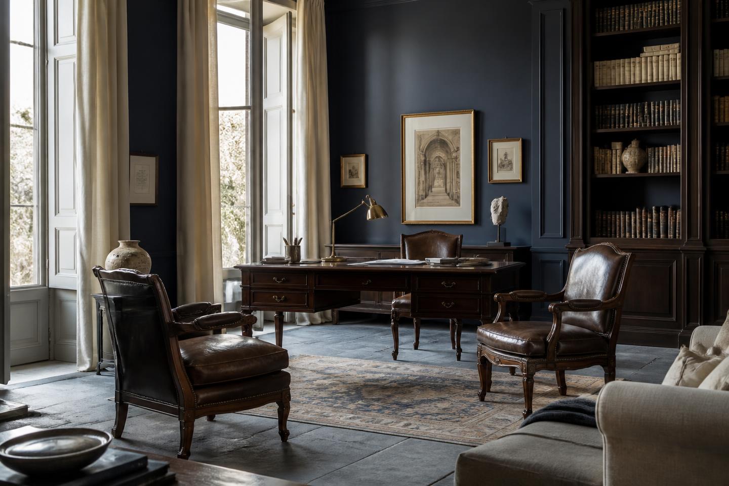 Interno di uno studio professionale con scrivania in legno e luce naturale